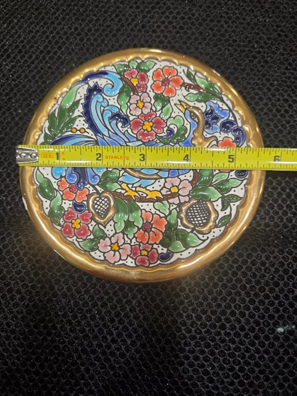 Artecer Sevilla Spanish Cuerda Seca 24K Gold Peacock Wall Plate